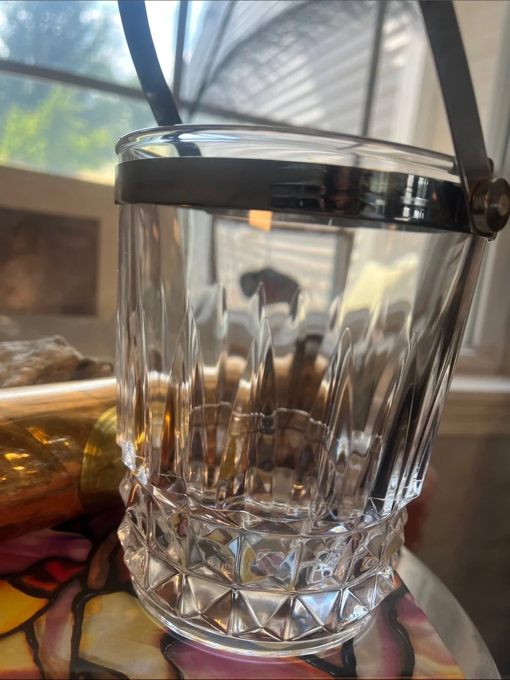 vintage crystal Ice Bucket with Silver Handle - Elegant Home Dining Accessory